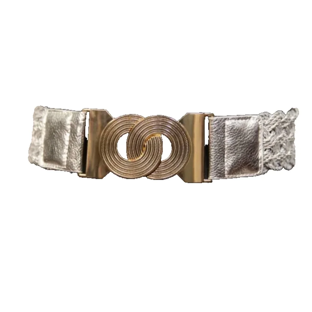 Samuel Dong Statement Belt Womens Sz 1 or S Silver & Gold Stretch Interlocking